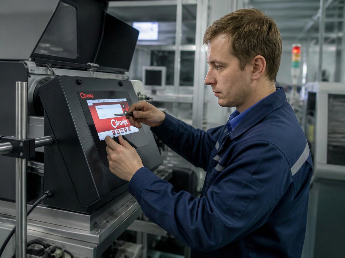 Tehnician DORA calibrând un echipament industrial de codificare